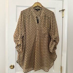Riley + James Chevron Tunic Blouse Olive & Tan Size 3X. New!